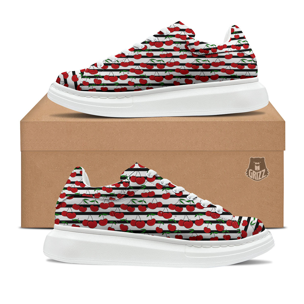 Striped Cherry Print Pattern Platform Shoes-grizzshop