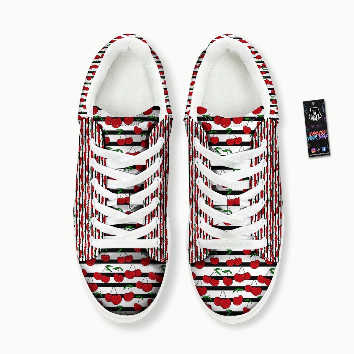 Striped Cherry Print Pattern Platform Shoes-grizzshop