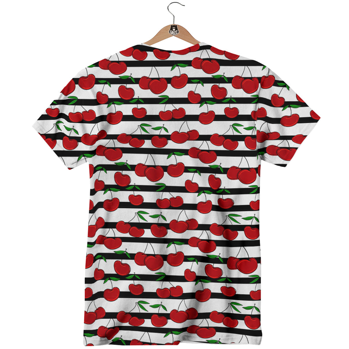 Striped Cherry Print Pattern T-Shirt-grizzshop