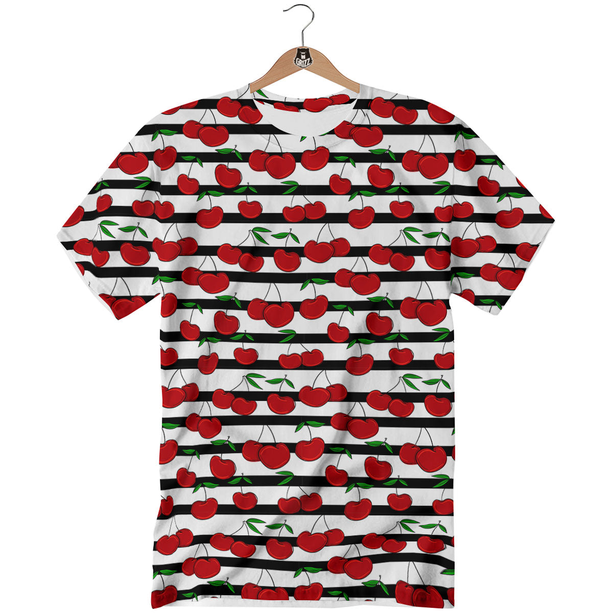 Striped Cherry Print Pattern T-Shirt-grizzshop