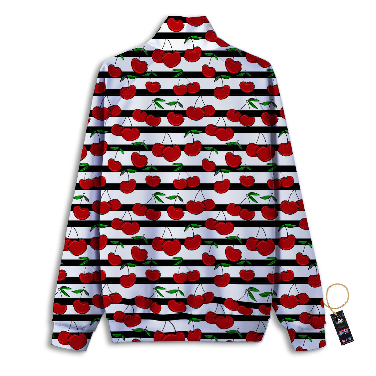 Striped Cherry Print Pattern Track Jacket-grizzshop