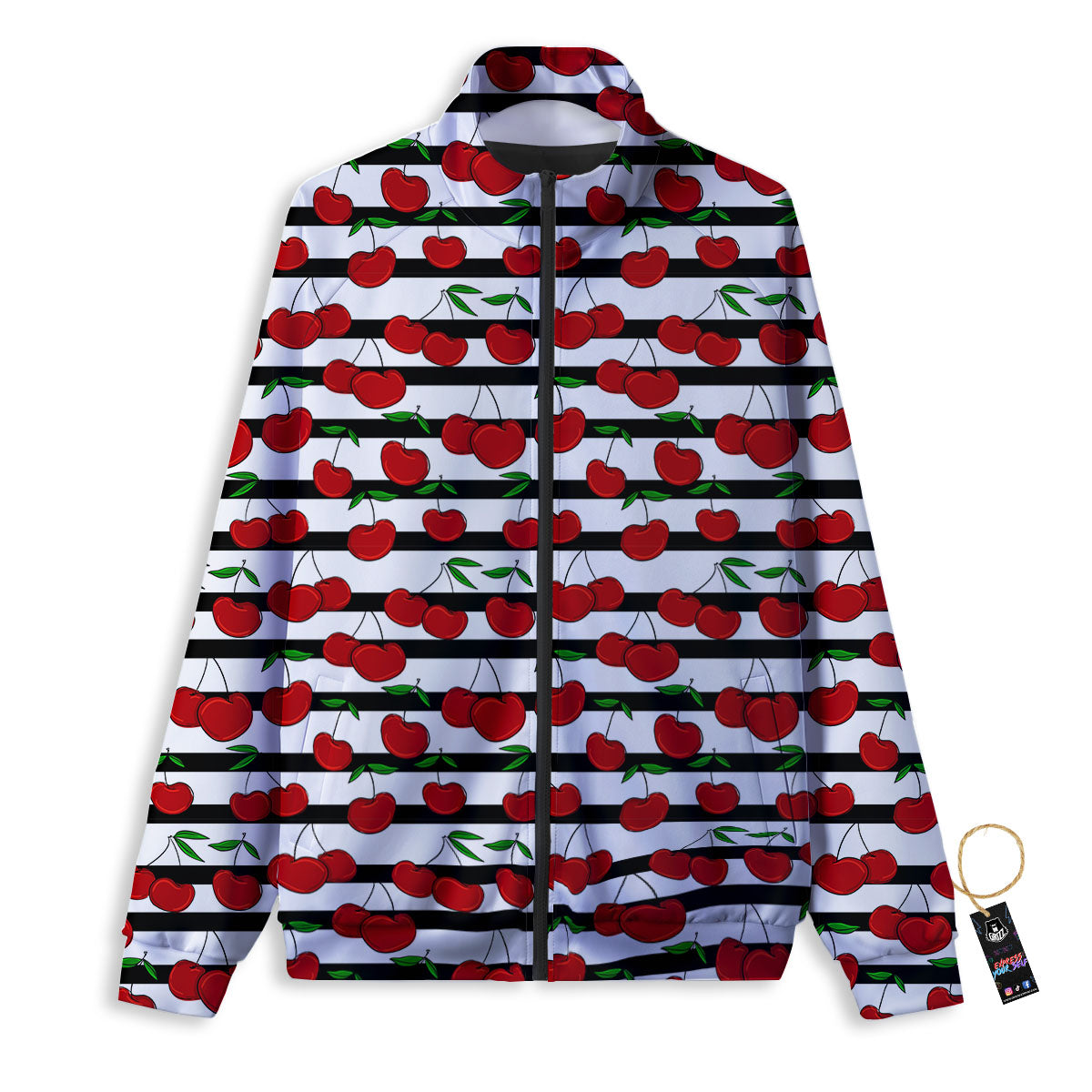 Striped Cherry Print Pattern Track Jacket-grizzshop