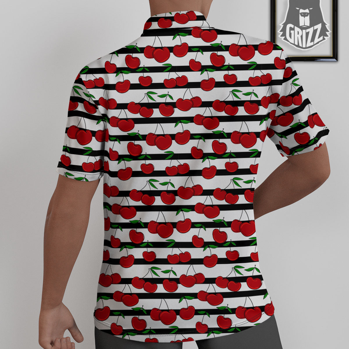 Striped Cherry Print Pattern Untucked Shirts-grizzshop