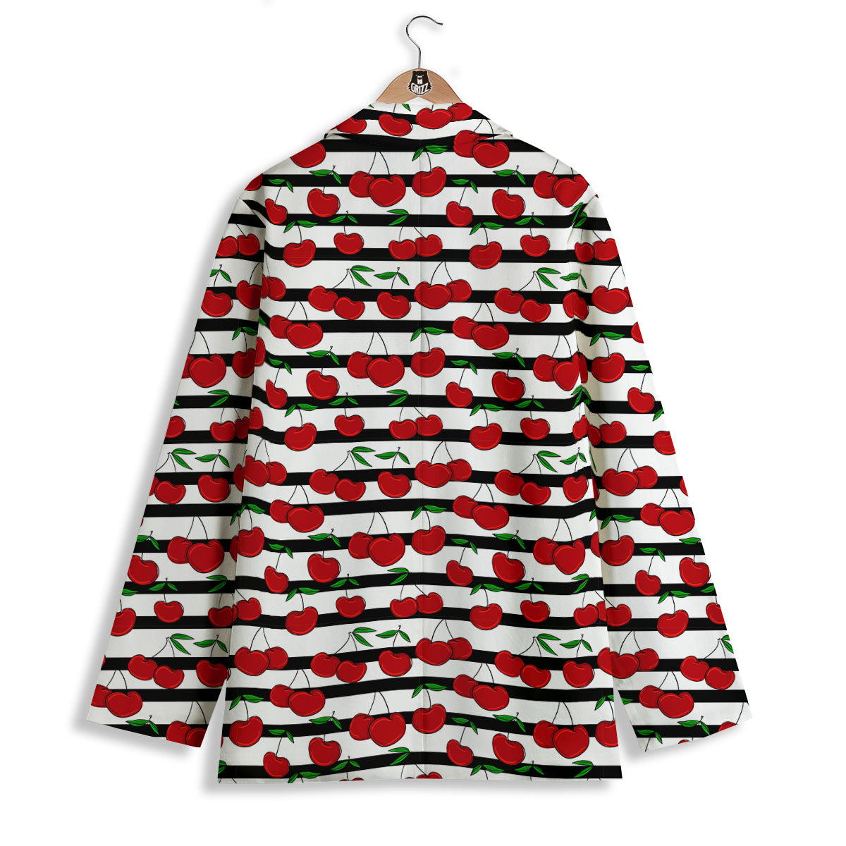 Striped Cherry Print Pattern Women's Blazer-grizzshop