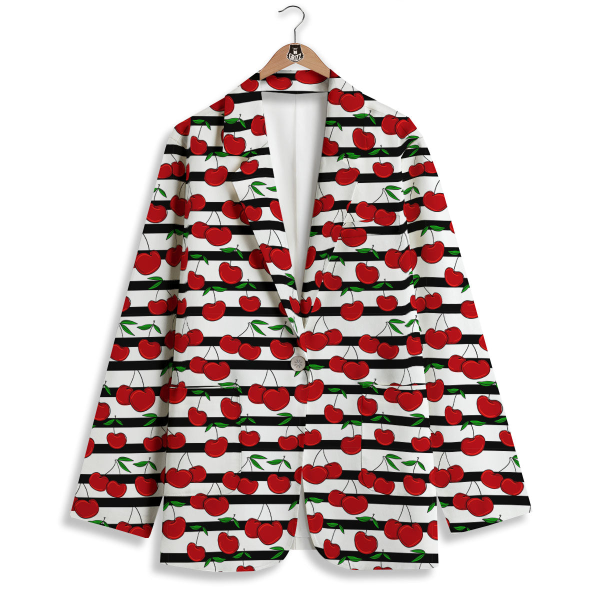 Striped Cherry Print Pattern Women's Blazer-grizzshop