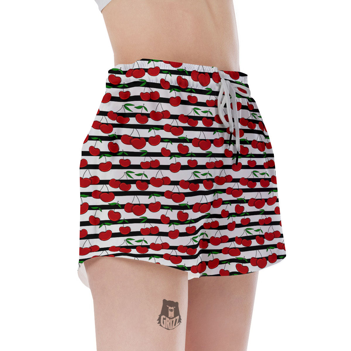 Striped Cherry Print Pattern Women's Shorts-grizzshop