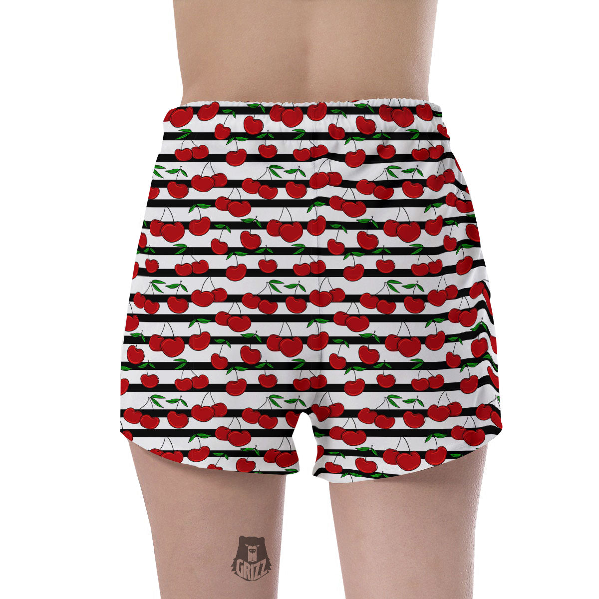 Striped Cherry Print Pattern Women's Shorts-grizzshop
