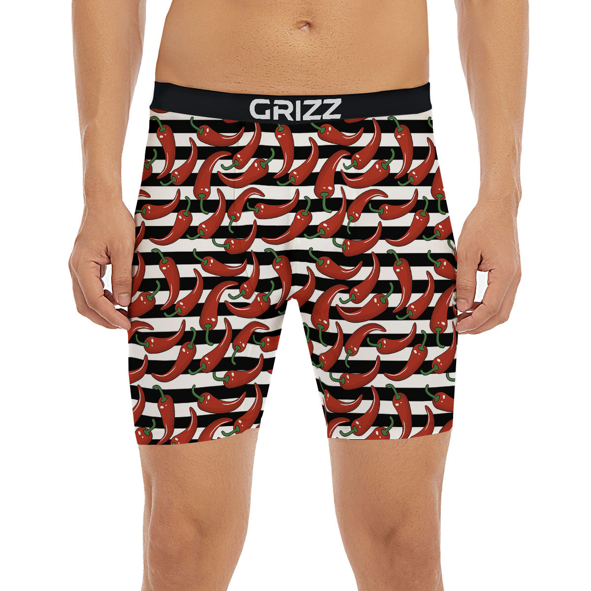 Striped Chili White And Black Print Boxer Briefs-grizzshop