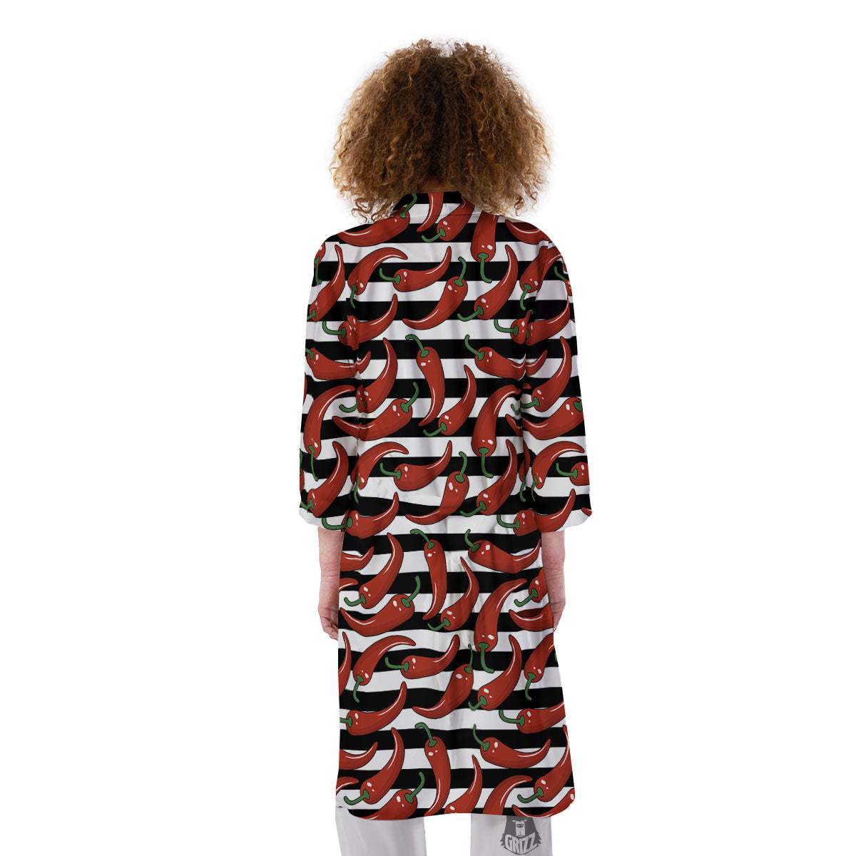 Striped Chili White And Black Print Kimono-grizzshop