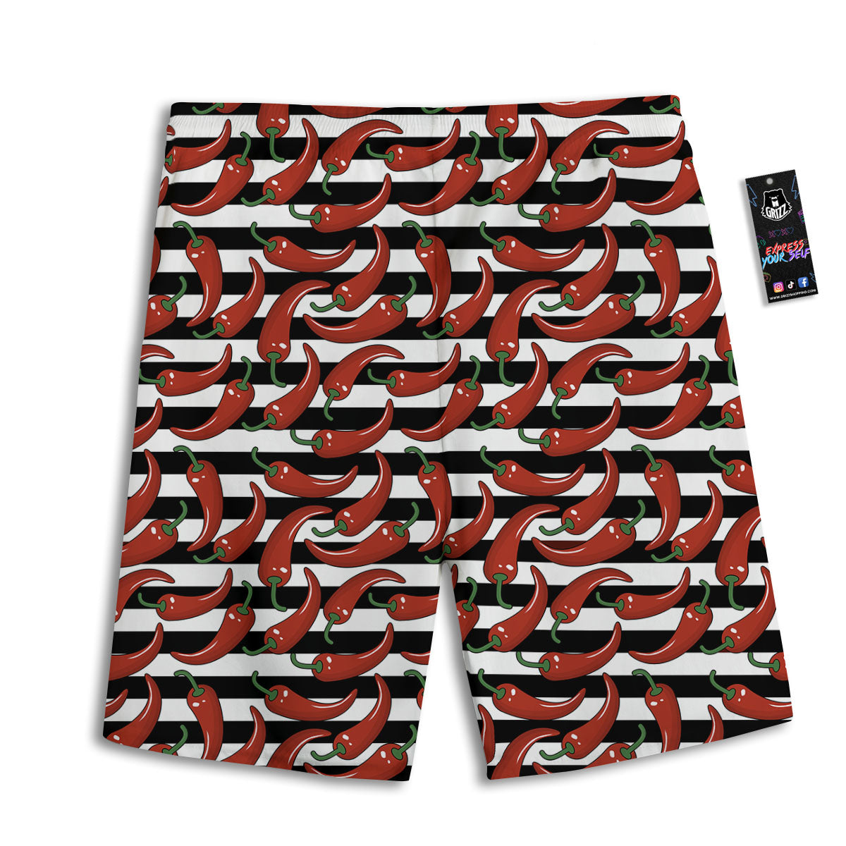 Striped Chili White And Black Print Men's Athletic Shorts