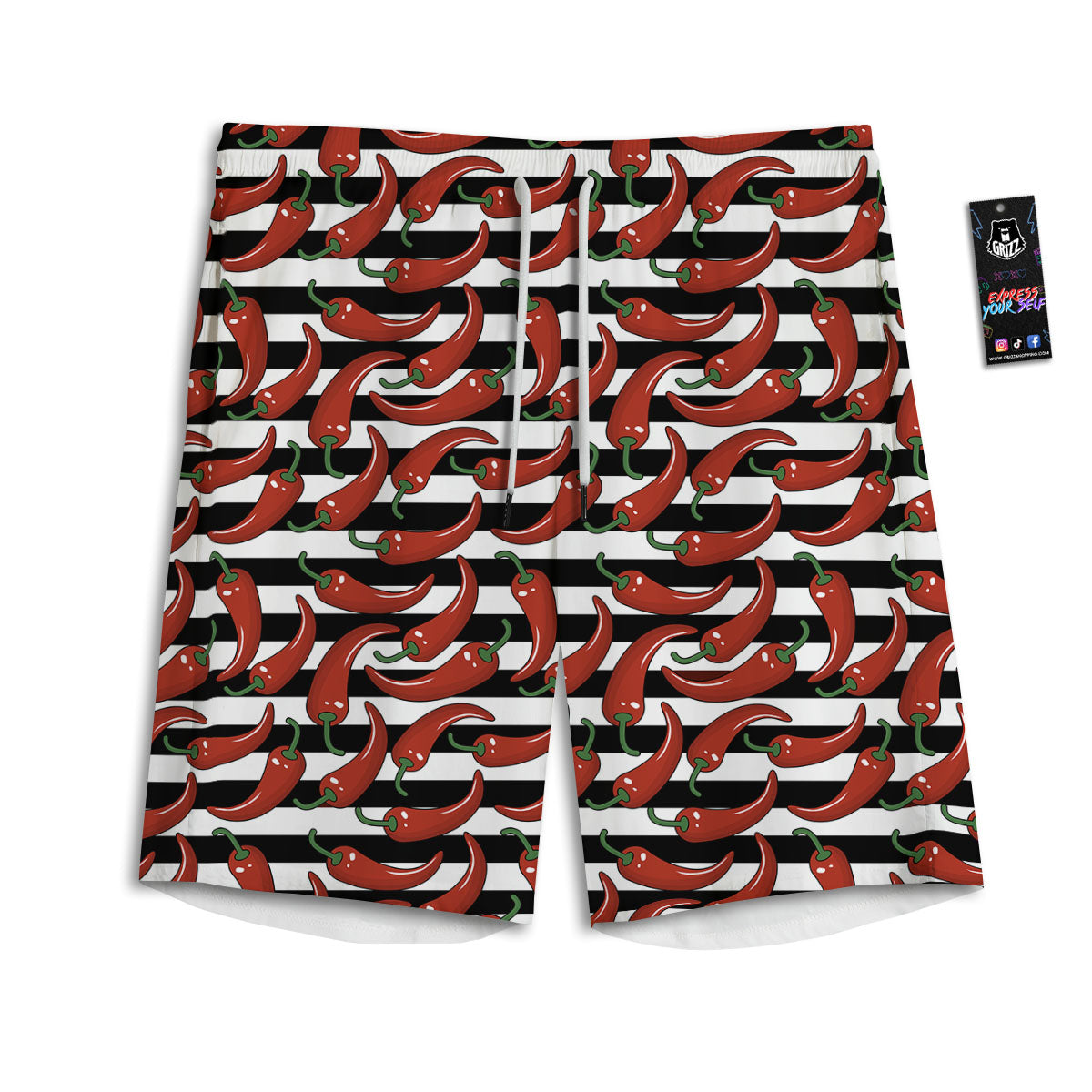 Striped Chili White And Black Print Men's Athletic Shorts
