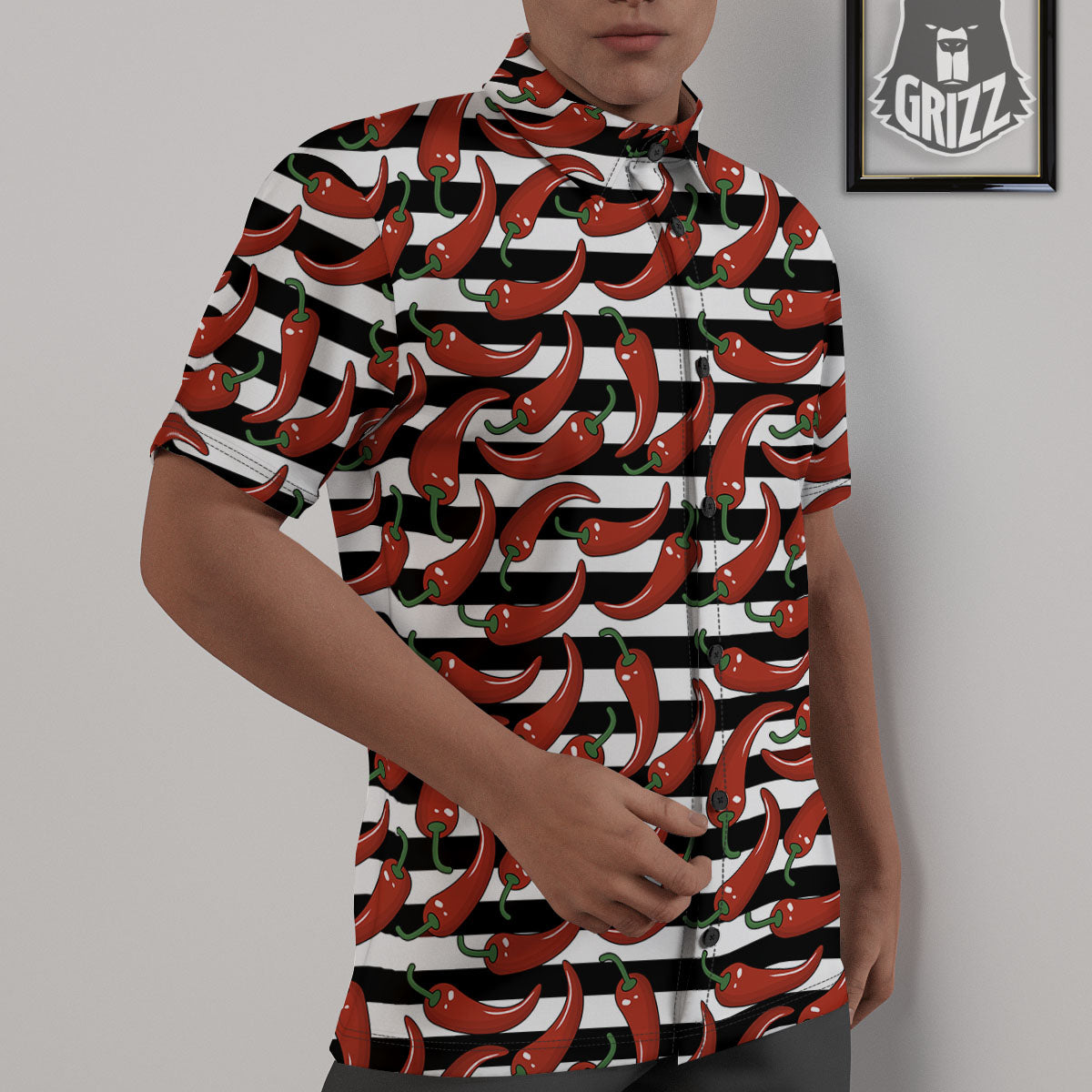 Striped Chili White And Black Print Untucked Shirts-grizzshop