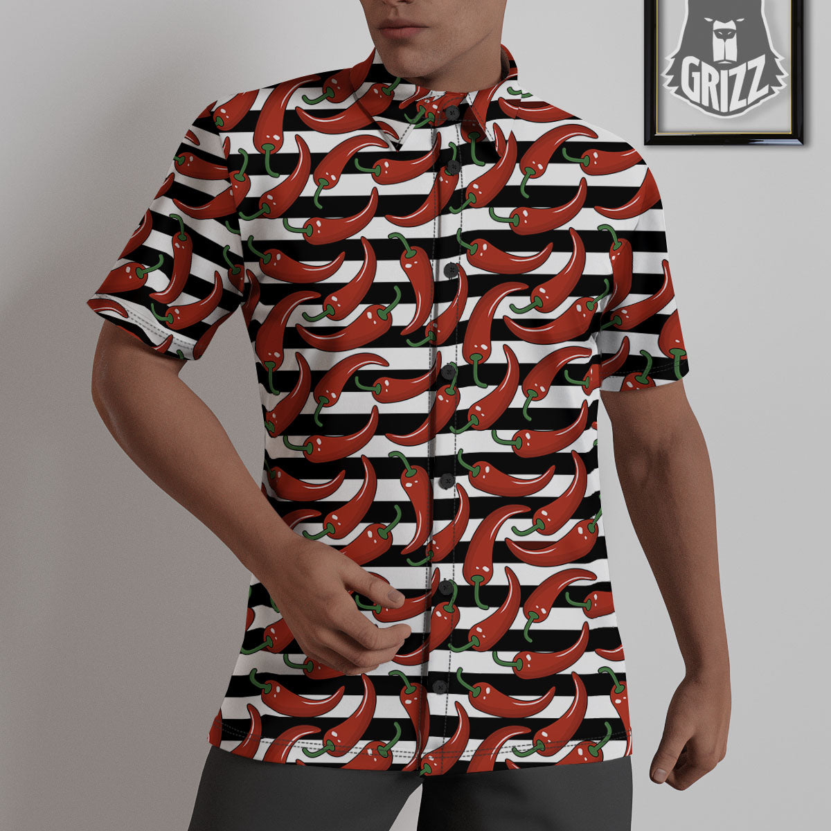 Striped Chili White And Black Print Untucked Shirts-grizzshop