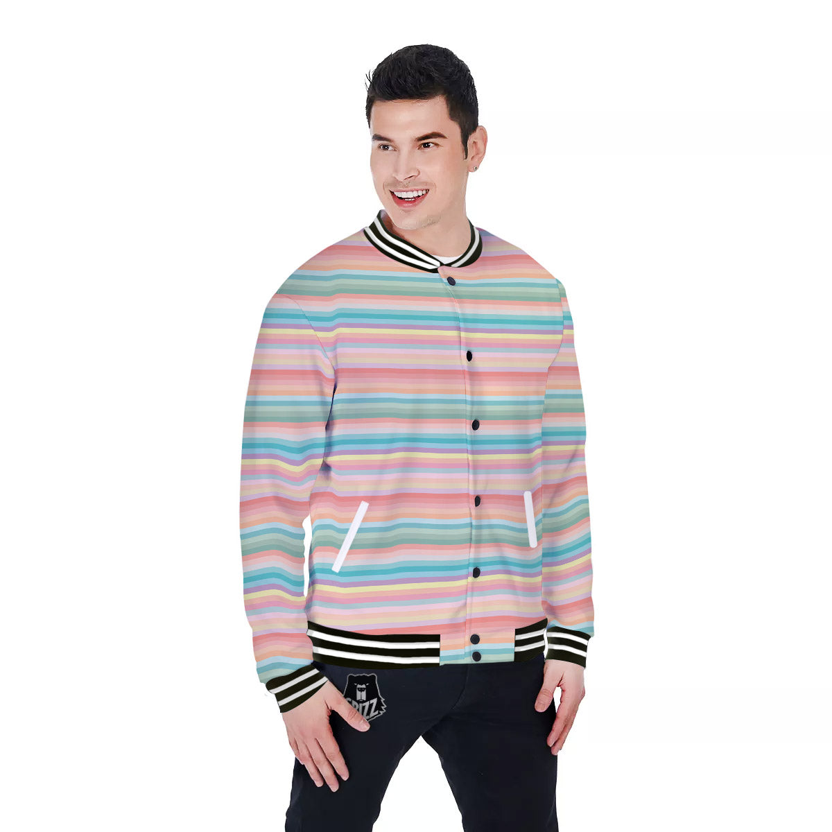 Striped Colorful Print Pattern Baseball Jacket-grizzshop