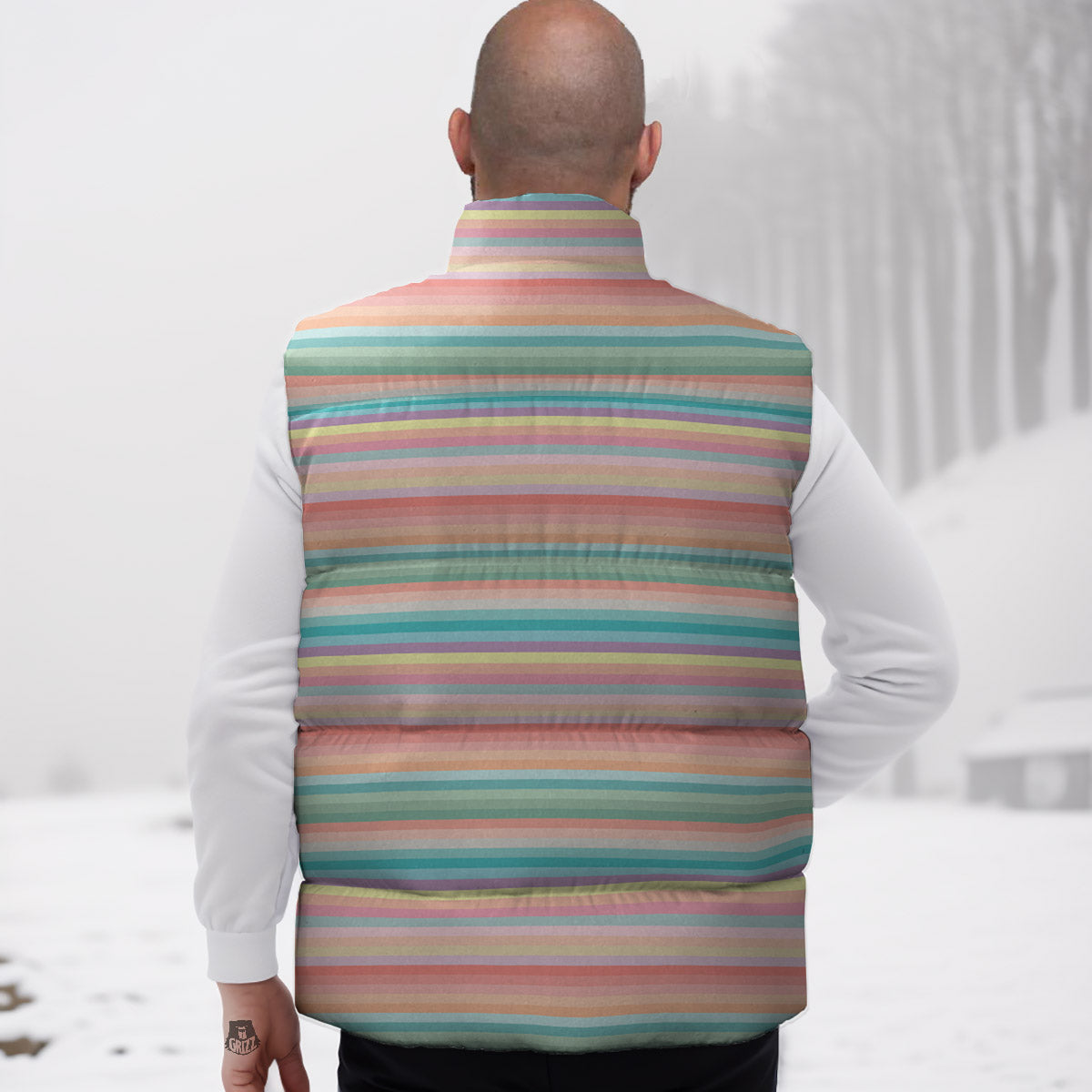 Striped Colorful Print Pattern Down Vest