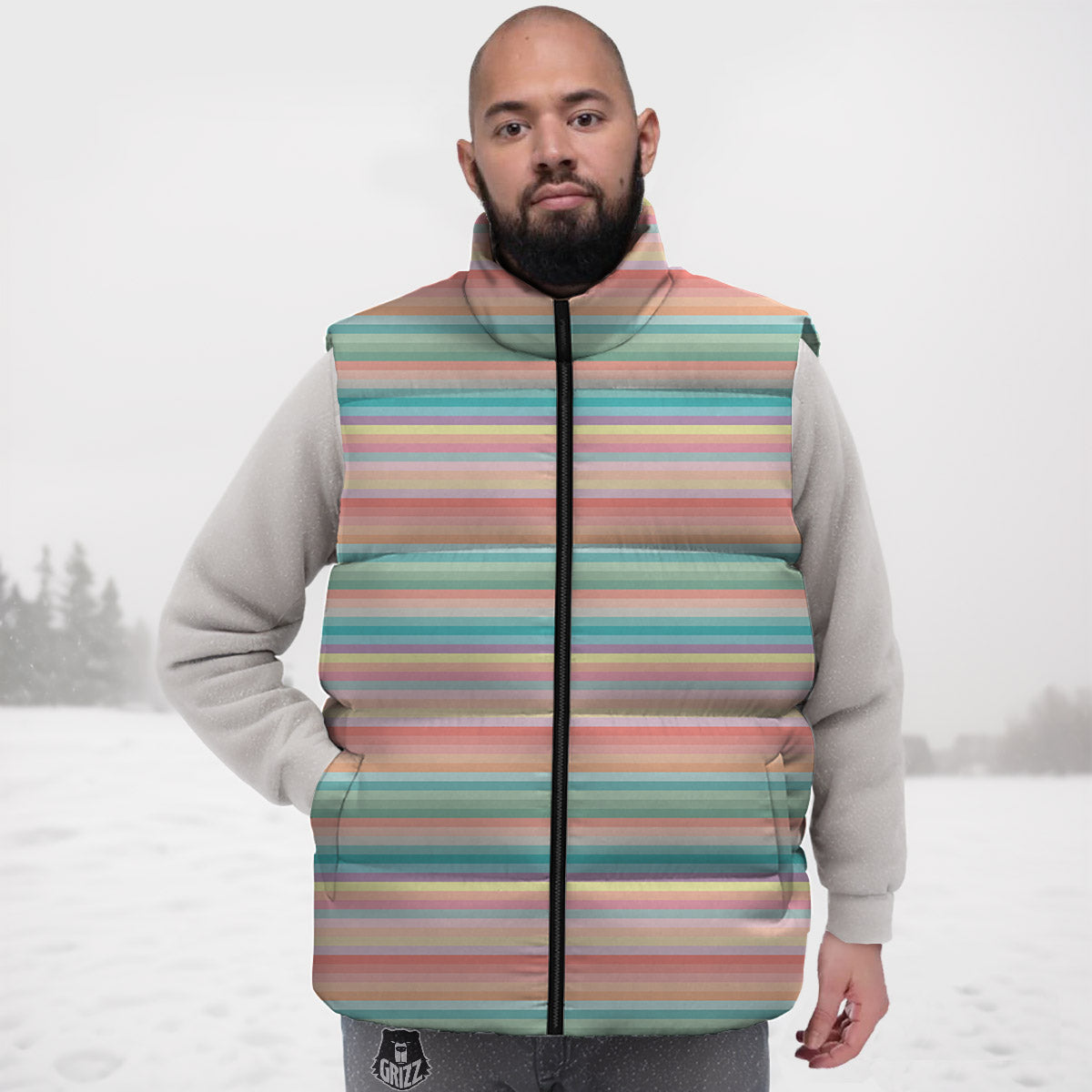 Striped Colorful Print Pattern Down Vest