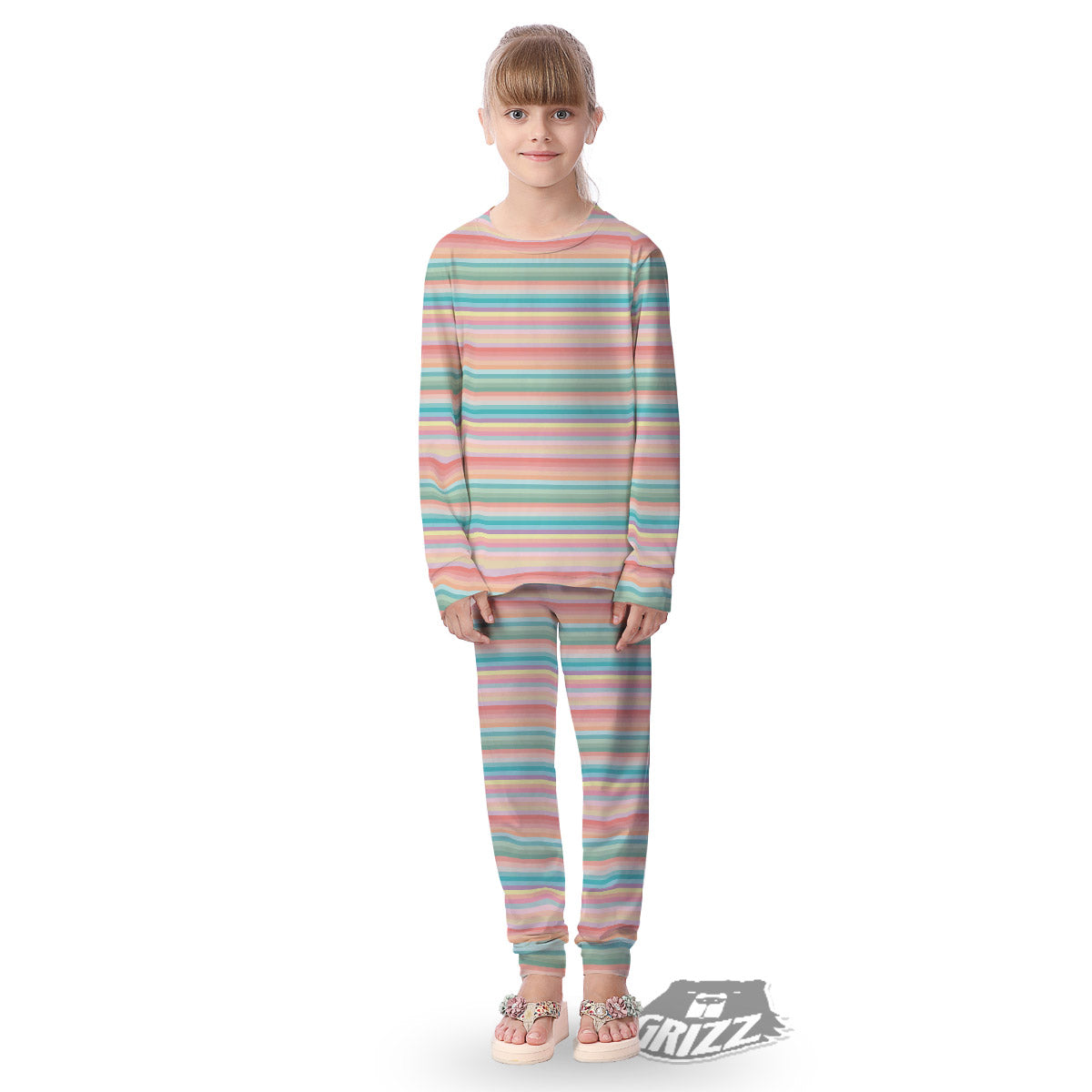 Striped Colorful Print Pattern Kid's Pajamas-grizzshop
