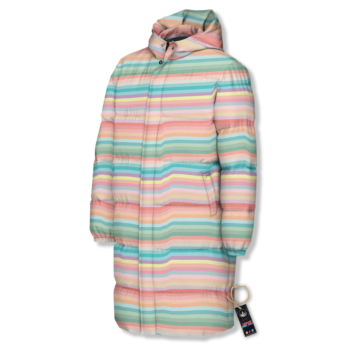 Striped Colorful Print Pattern Long Down Jacket-grizzshop