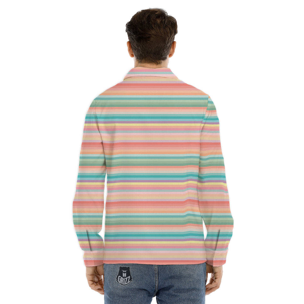 Striped Colorful Print Pattern Men's Dress Shirts-grizzshop