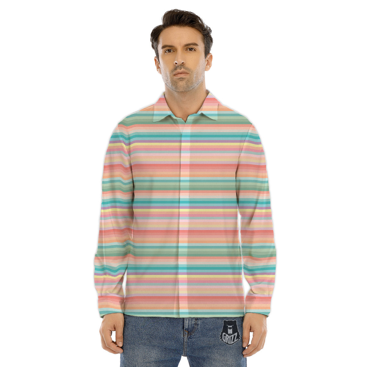 Striped Colorful Print Pattern Men's Dress Shirts-grizzshop
