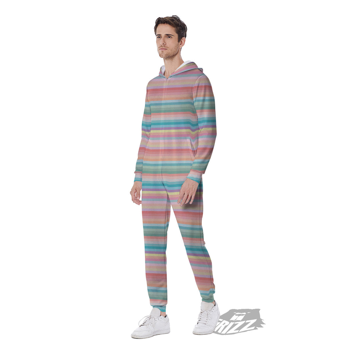 Striped Colorful Print Pattern Men's Jumpsuit-grizzshop
