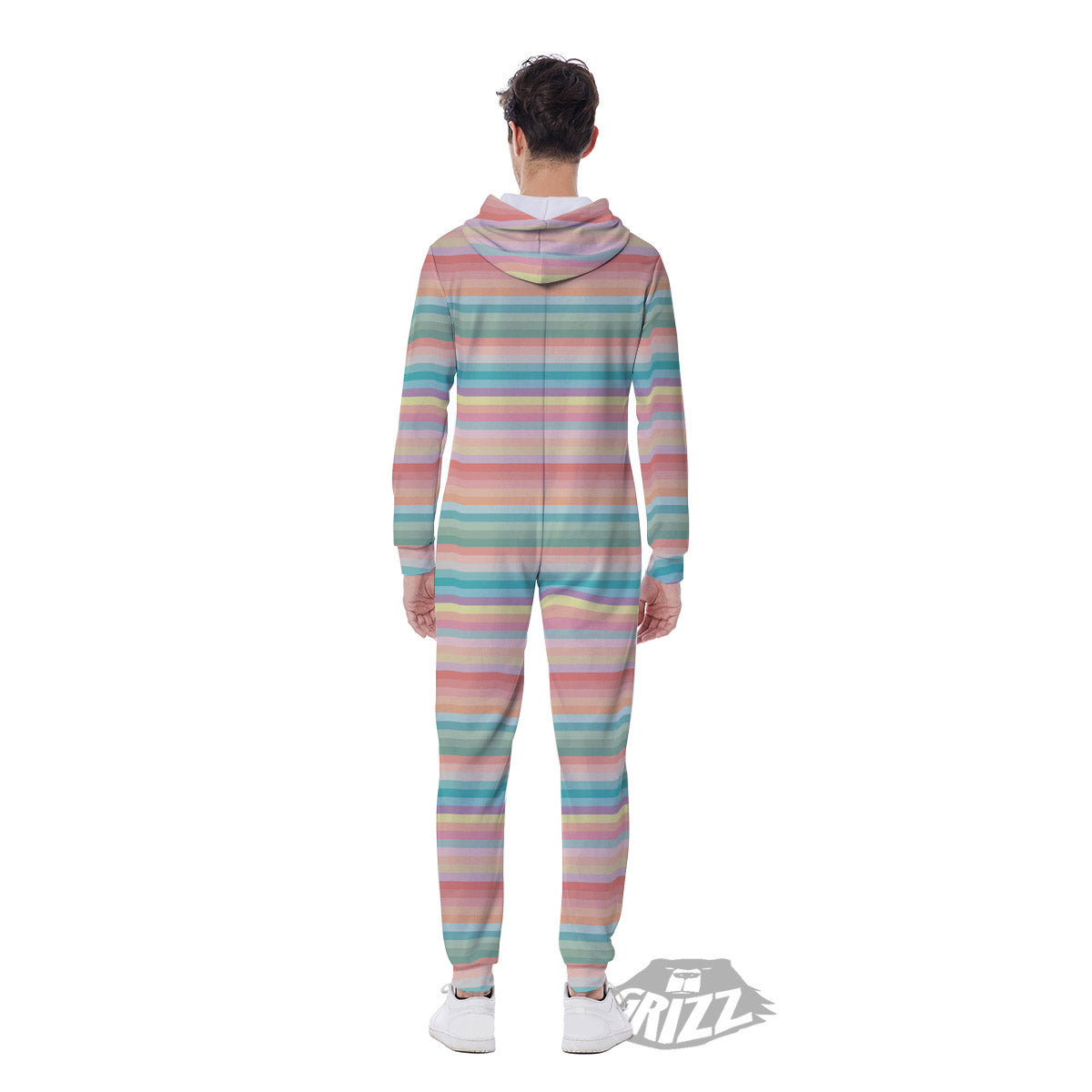 Striped Colorful Print Pattern Men's Jumpsuit-grizzshop