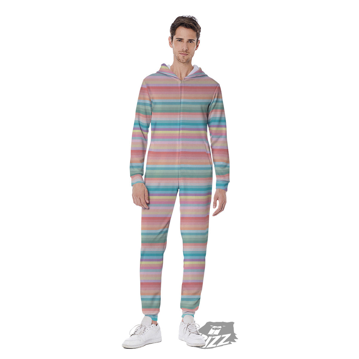 Striped Colorful Print Pattern Men's Jumpsuit-grizzshop