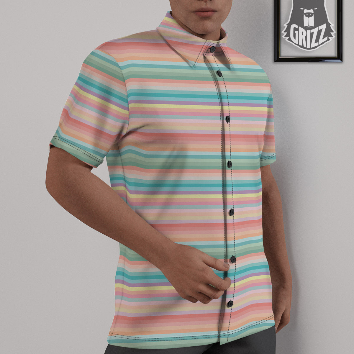 Striped Colorful Print Pattern Untucked Shirts-grizzshop