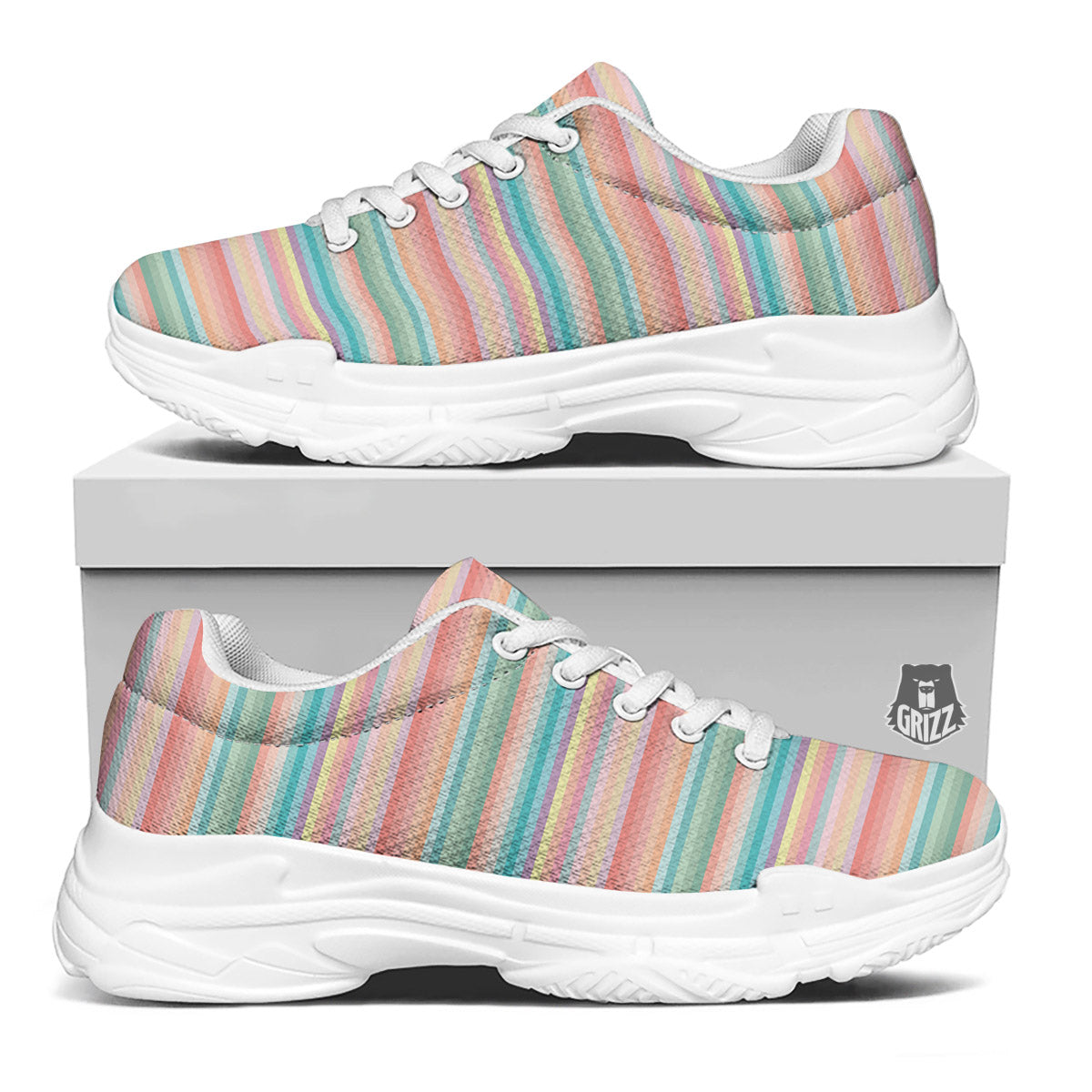 Striped Colorful Print Pattern White Chunky Shoes-grizzshop