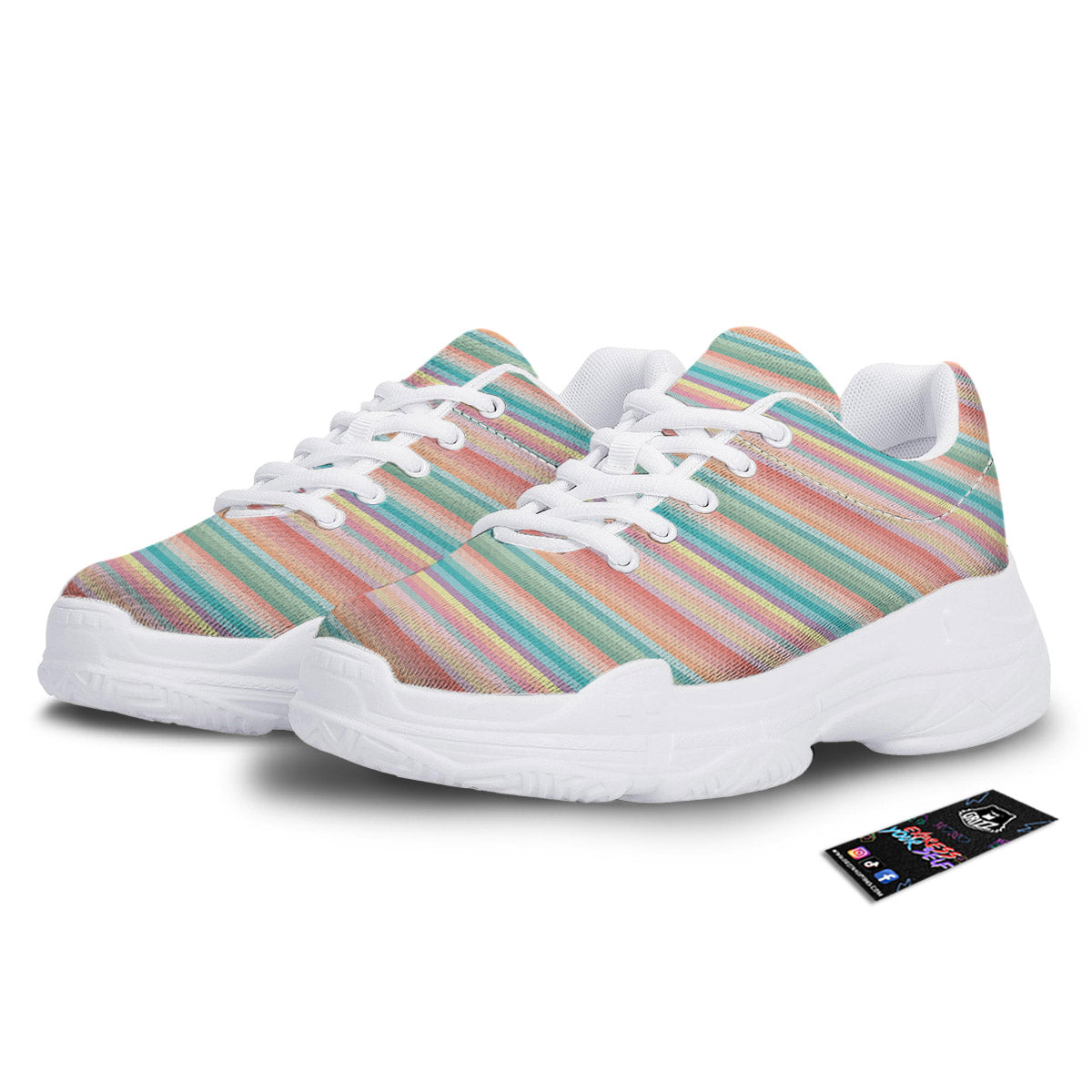 Striped Colorful Print Pattern White Chunky Shoes-grizzshop
