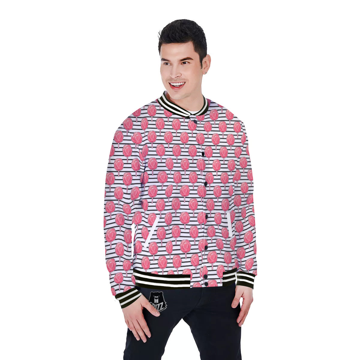 Striped Cotton Candy Print Pattern Baseball Jacket-grizzshop