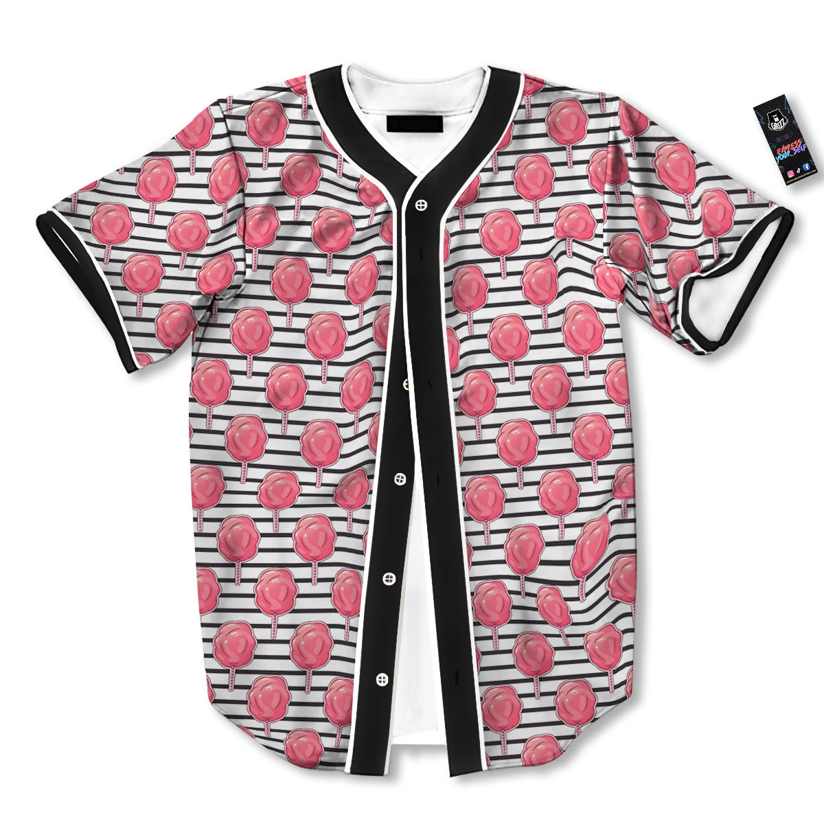 Striped Cotton Candy Print Pattern Baseball Jersey-grizzshop