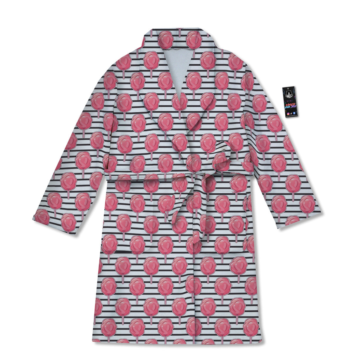 Striped Cotton Candy Print Pattern Bathrobe-grizzshop