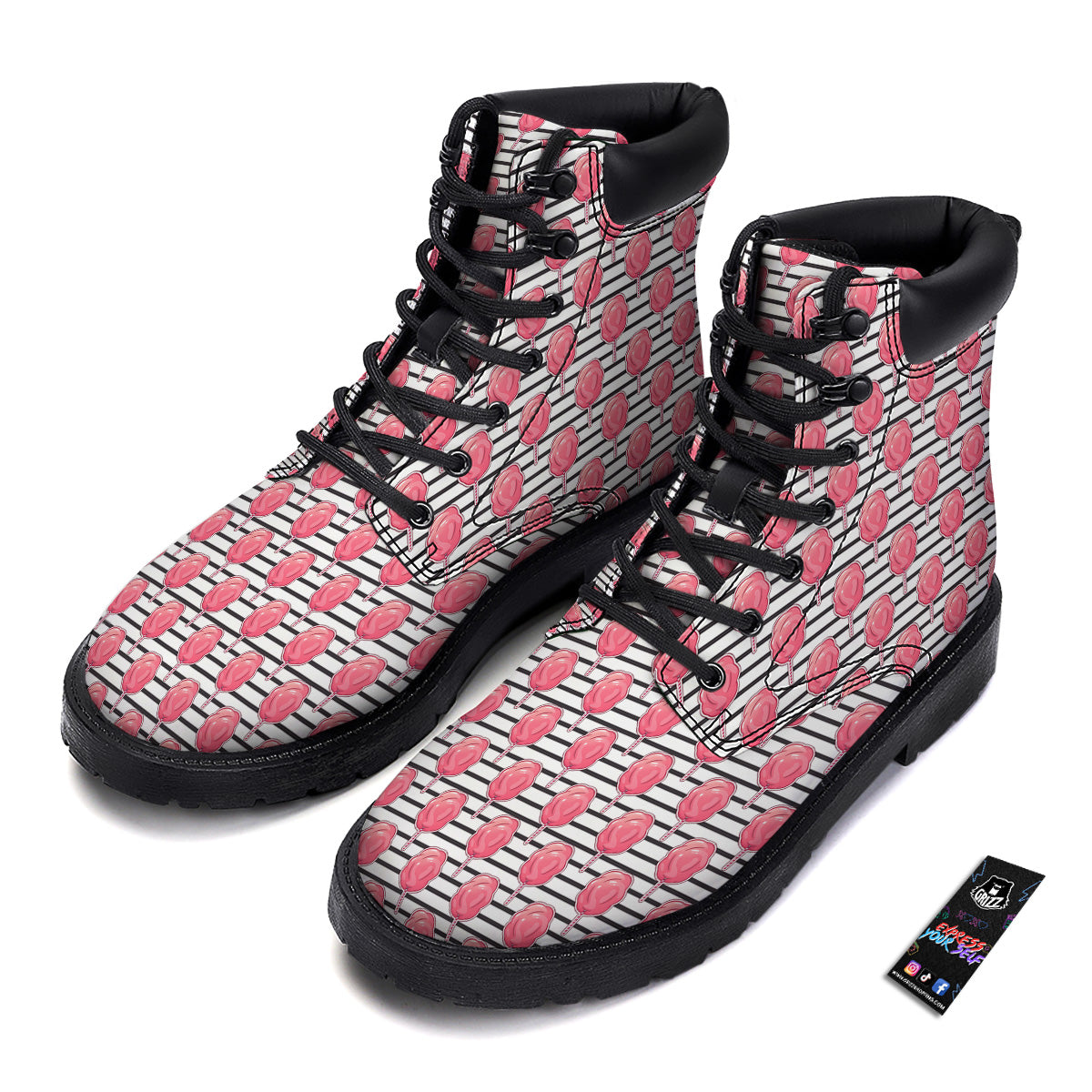 Striped Cotton Candy Print Pattern Boots-grizzshop