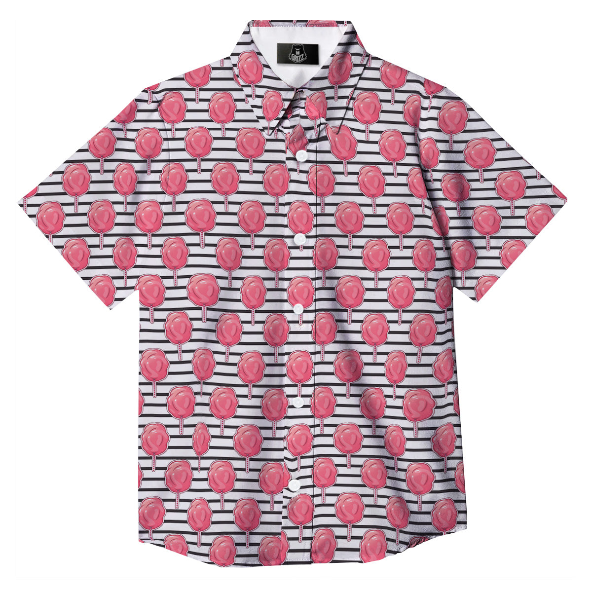 Striped Cotton Candy Print Pattern Button Up Shirt-grizzshop