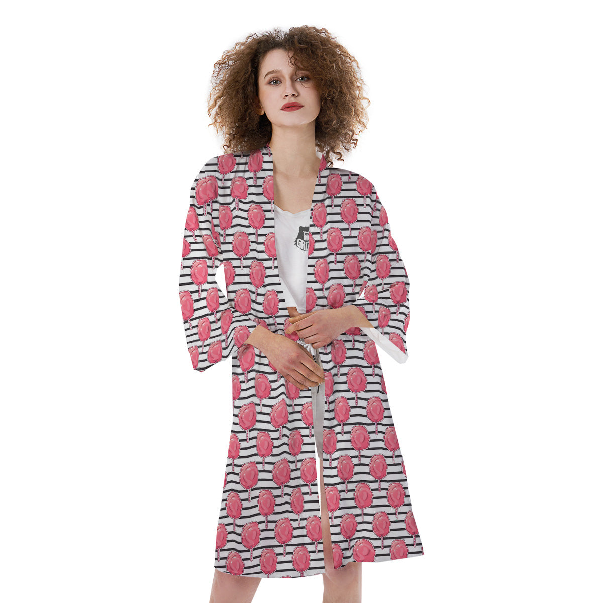 Striped Cotton Candy Print Pattern Kimono-grizzshop