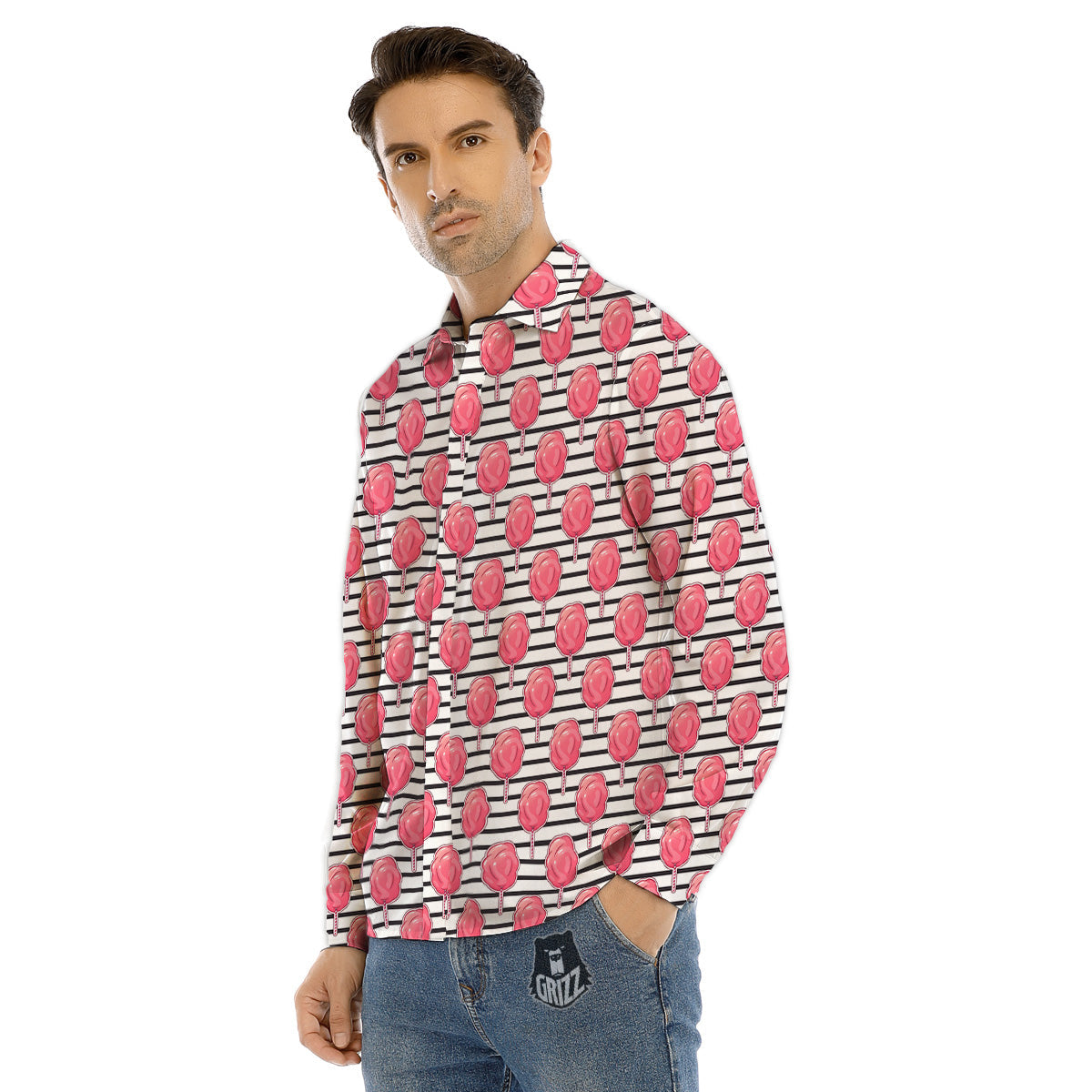 Striped Cotton Candy Print Pattern Men's Dress Shirts-grizzshop