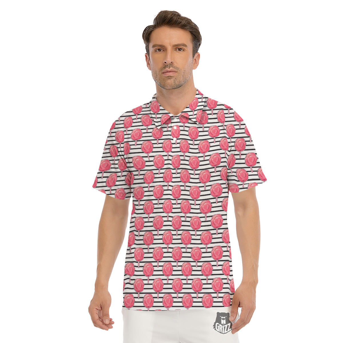 Striped Cotton Candy Print Pattern Men's Golf Shirts-grizzshop