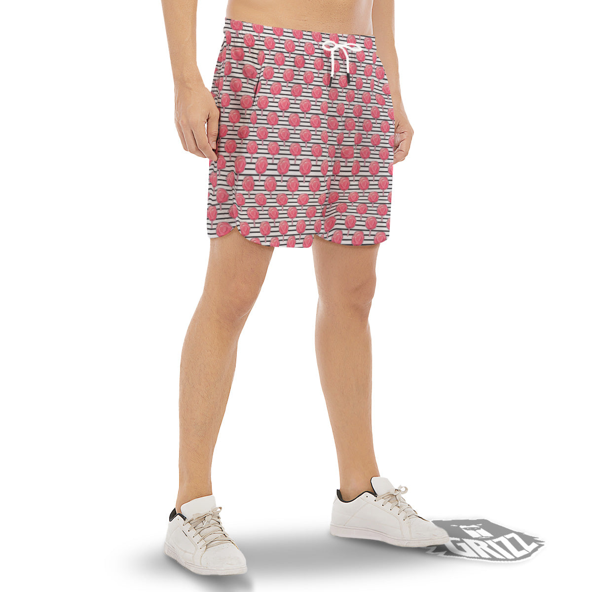 Striped Cotton Candy Print Pattern Men's Gym Shorts-grizzshop