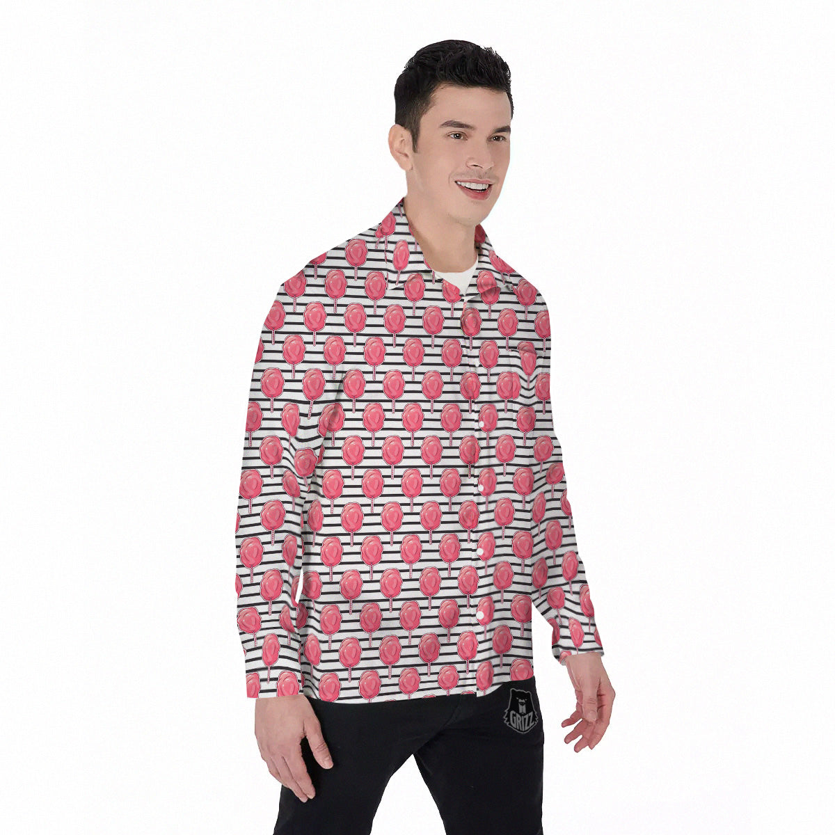 Striped Cotton Candy Print Pattern Men's Long Sleeve Shirts-grizzshop