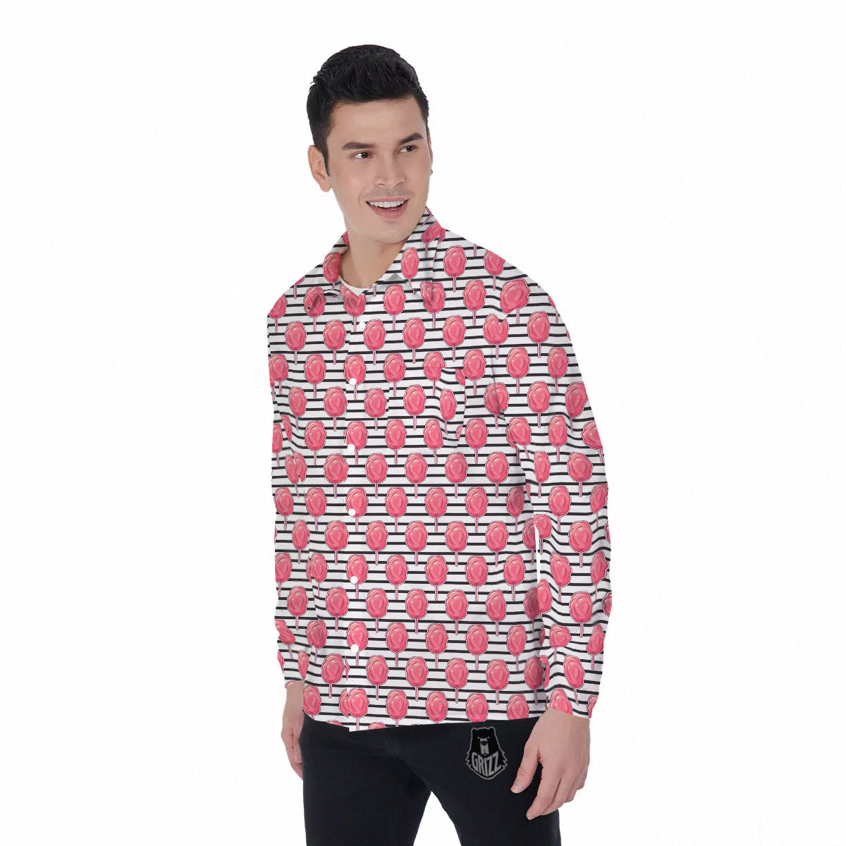 Striped Cotton Candy Print Pattern Men's Long Sleeve Shirts-grizzshop