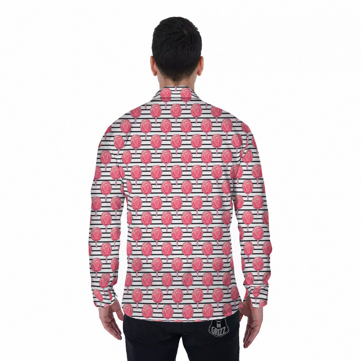 Striped Cotton Candy Print Pattern Men's Long Sleeve Shirts-grizzshop