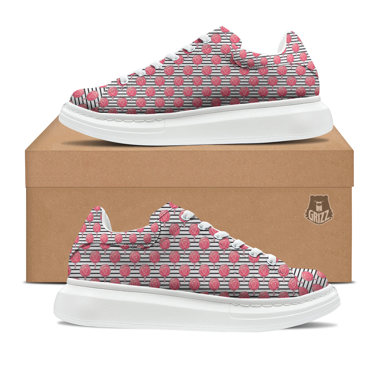 Striped Cotton Candy Print Pattern Platform Shoes-grizzshop