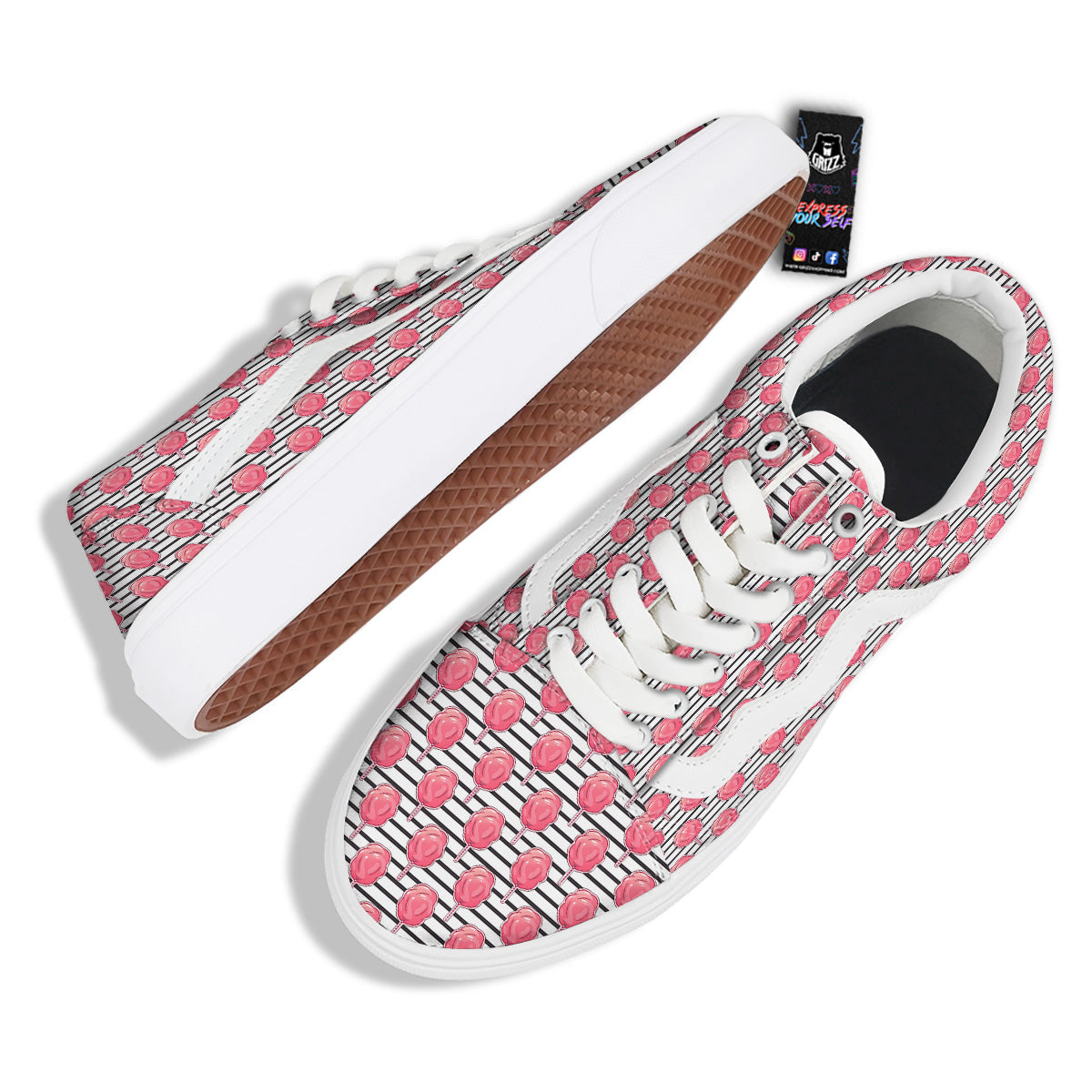 Striped Cotton Candy Print Pattern Skate Shoes-grizzshop