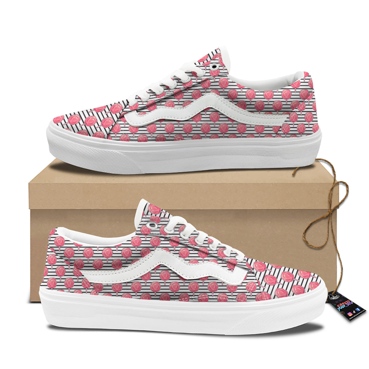 Striped Cotton Candy Print Pattern Skate Shoes-grizzshop