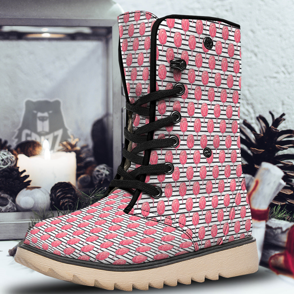 Striped Cotton Candy Print Pattern Snow Boots-grizzshop