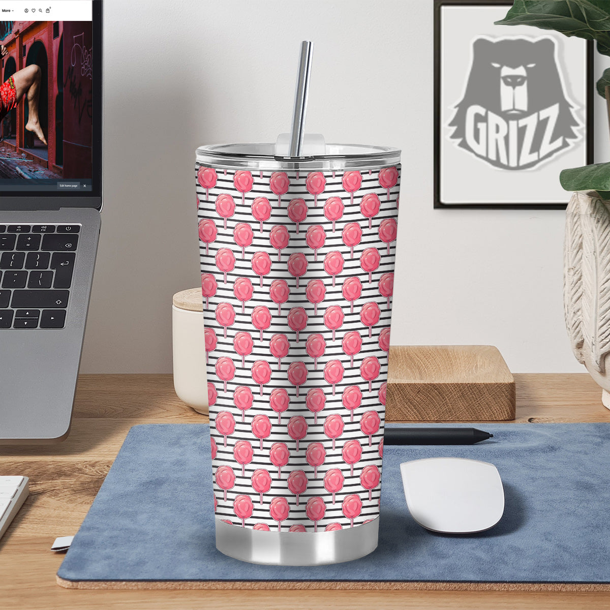 Striped Cotton Candy Print Pattern Tumbler-grizzshop