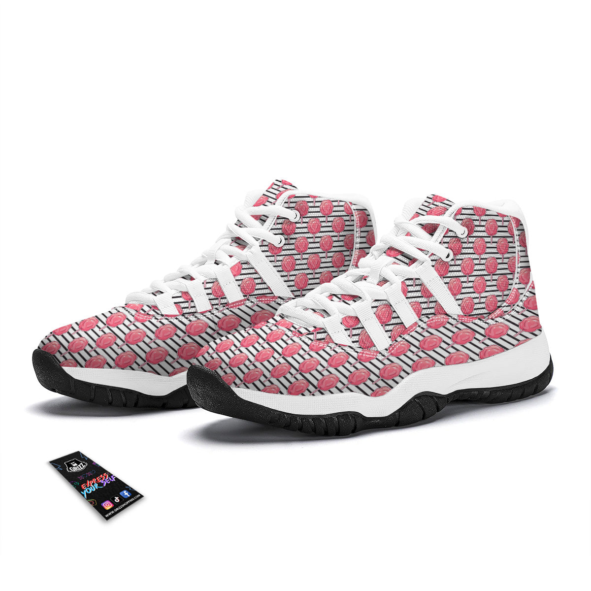 Striped Cotton Candy Print Pattern White Bball Shoes-grizzshop