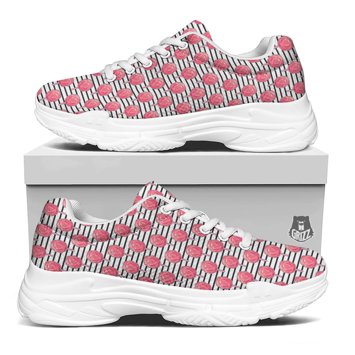 Striped Cotton Candy Print Pattern White Chunky Shoes-grizzshop