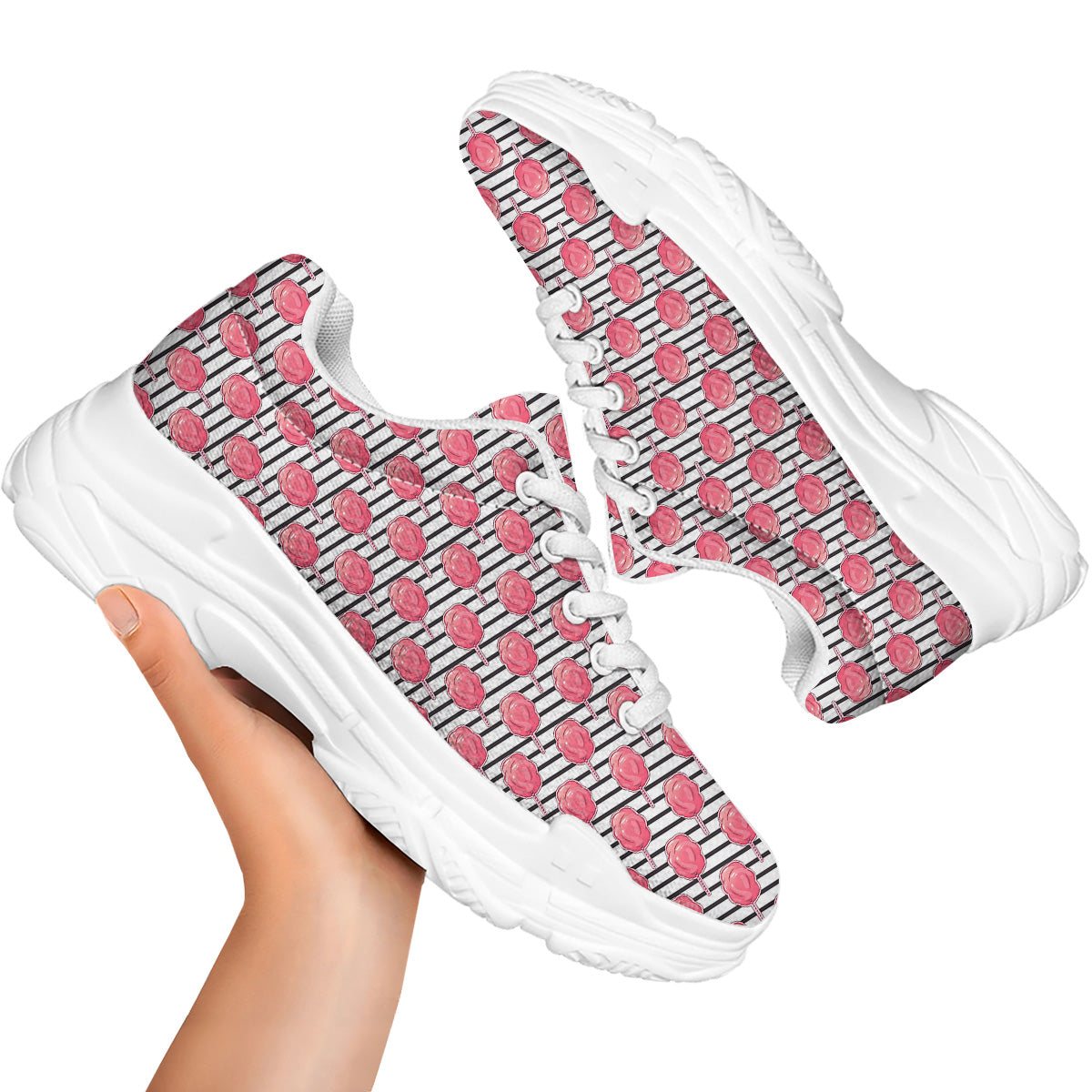 Striped Cotton Candy Print Pattern White Chunky Shoes-grizzshop